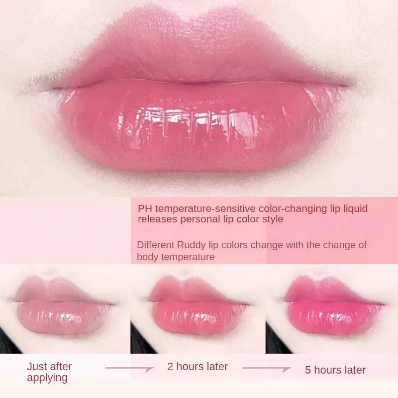 Bálsamo labial de Color melocotón, lápiz labial con cambio de temperatura de cristal, brillo de labios hidratante de larga duración, maquillaje, cuidado de labios, cosmético de reparación
