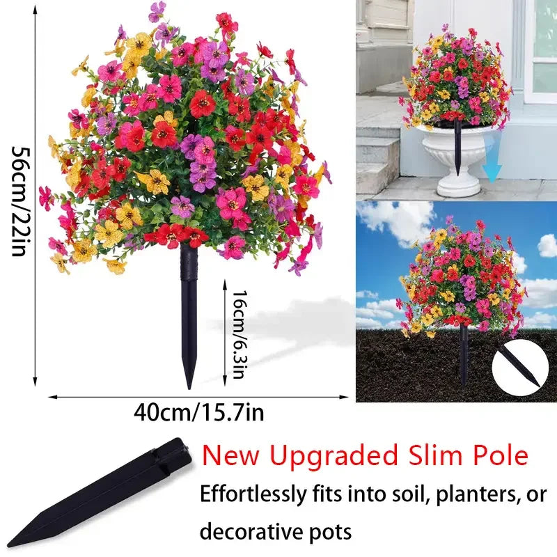 Flores Artificiales para Decoración de Jardín Interior y Exterior, Margaritas Artificiales con Hojas de Eucalipto, Plantas Falsas, Vegetación para Porche y Patio