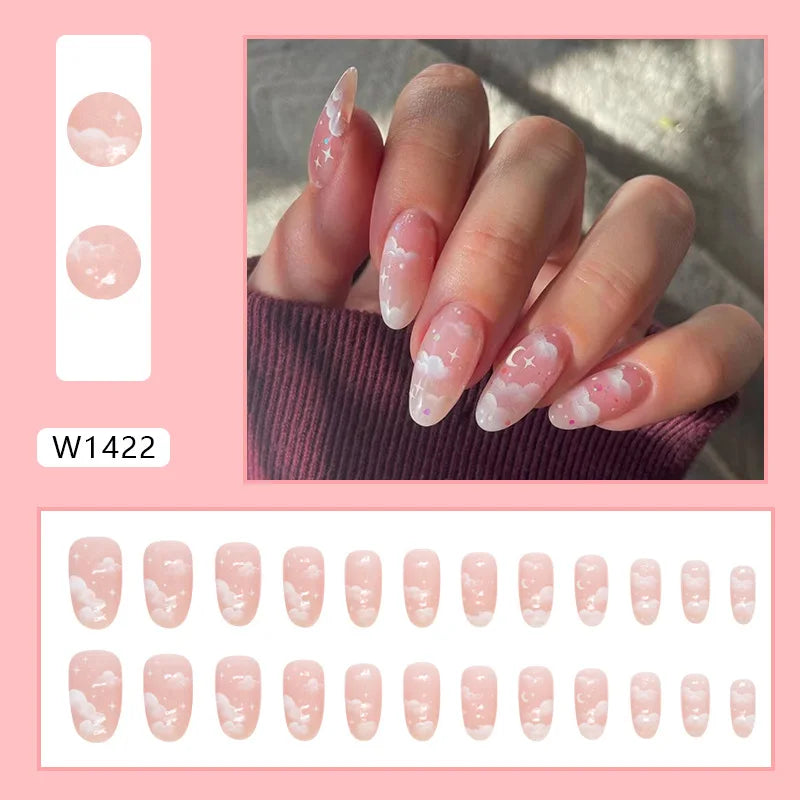 Dulce francés 24 Uds. De uñas postizas degradadas rosas, manicura de dedos artificiales brillantes, uñas postizas reutilizables para mujeres