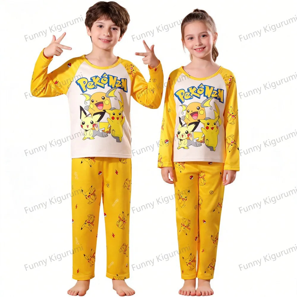Pijamas de dibujos animados para niños de 3 a 5, 7, 9, 11 y 13 años, conjuntos de ropa para el hogar para niños, pijamas de Pikachu de manga larga para niñas, ropa de descanso para adolescentes