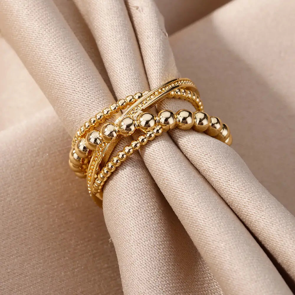 Anillos cruzados de acero inoxidable para mujer, anillo de apertura Irregular chapado en oro, joyería estética de boda