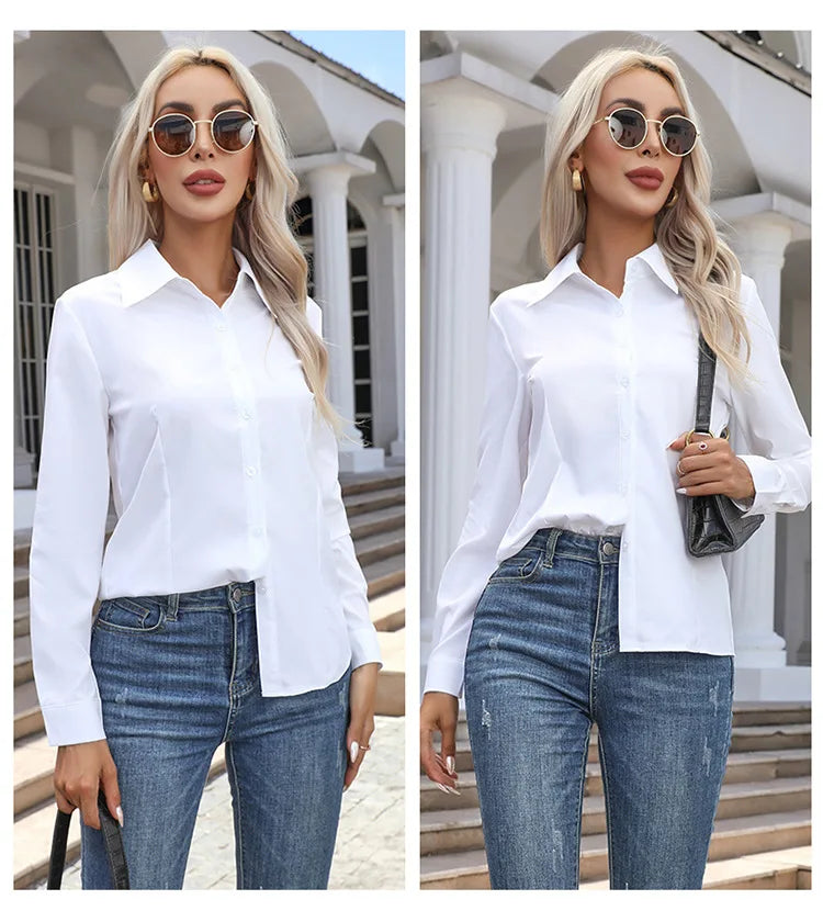 Blusa Elegante de Gasa con Botones para Mujer, Camisa Informal de Manga Larga con Cuello Camisero para Primavera y Verano, Blusa Tipo Túnica para Oficina