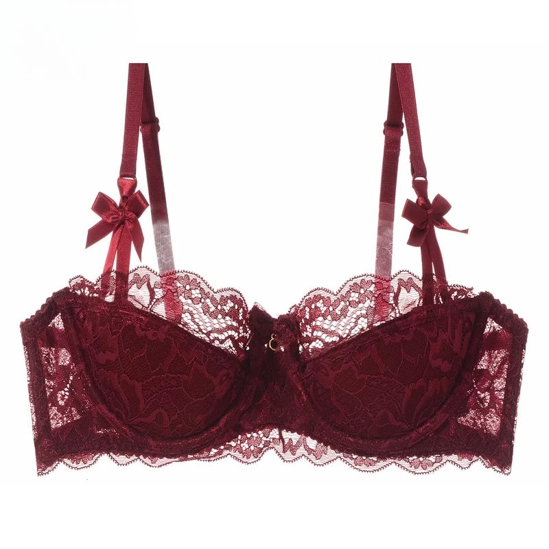 MOYISU-Conjunto de lencería de verano, sujetador minimalista de encaje francés transparente, bragas, ropa interior Sexy ultrafina para mujer, busto grande, bragas y sexys