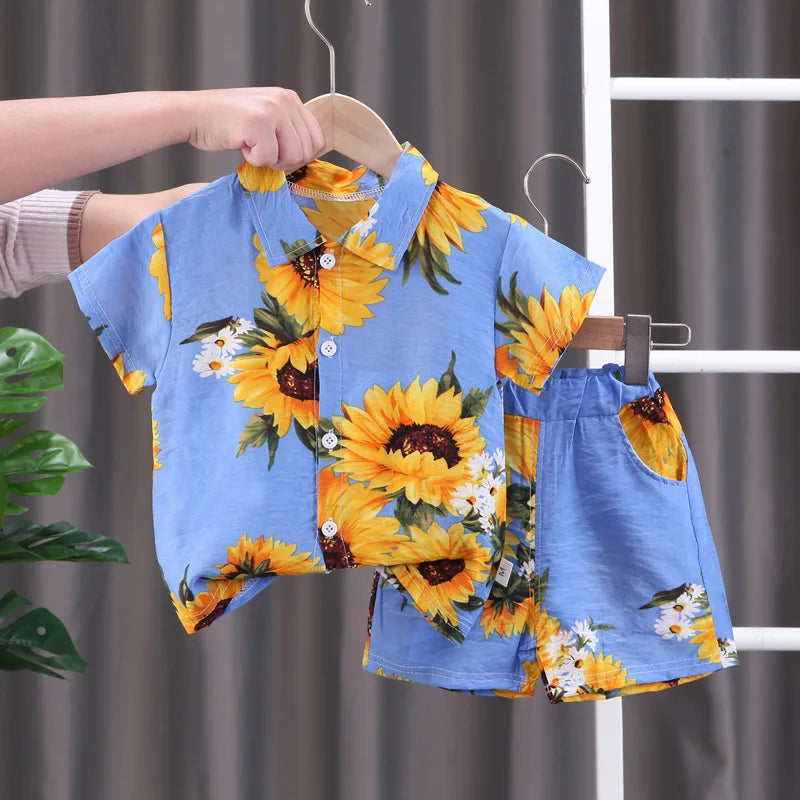 Ropa de verano para bebés, traje informal, camisa, pantalones cortos, conjuntos de 2 piezas, chándal deportivo para niños pequeños