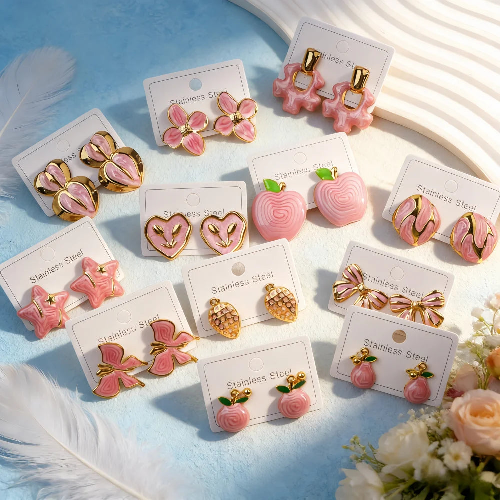 5/10/15/20/30 pares de pendientes coloridos de acero inoxidable a la moda para mujer, estilo mixto, elegantes, geométricos, con forma de corazón, flores, joyería para fiesta