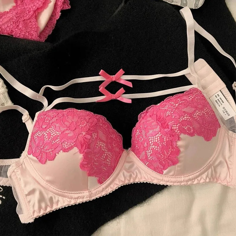 Conjunto de sujetadores de encaje para mujer, sujetadores finos y transpirables de verano, lencería Sexy y ropa interior, Bralette acolchado interior con correa ajustable para el hombro