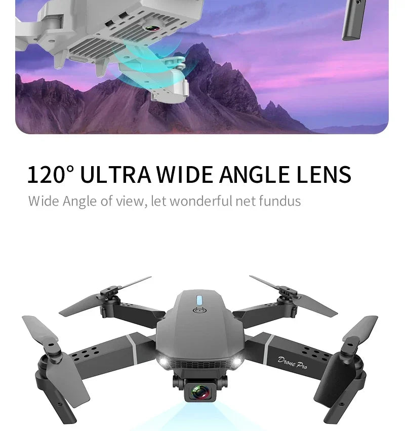 Dron plegable inteligente E88 Pro, compatible con conmutación de cámara simple/doble, calidad de imagen de 4K + disparo gran angular, WiFiDirect Real-Tim