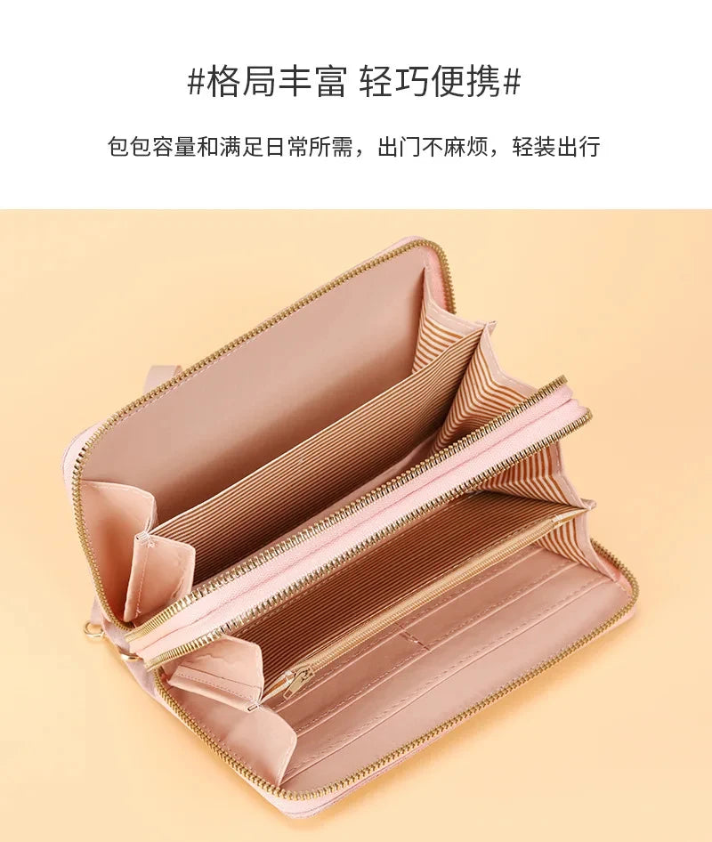 Cartera larga para mujer, monederos con borlas, tarjetero, billeteras con doble cremallera, bolso de mano de cuero Pu, bolso de lujo para dinero y teléfono