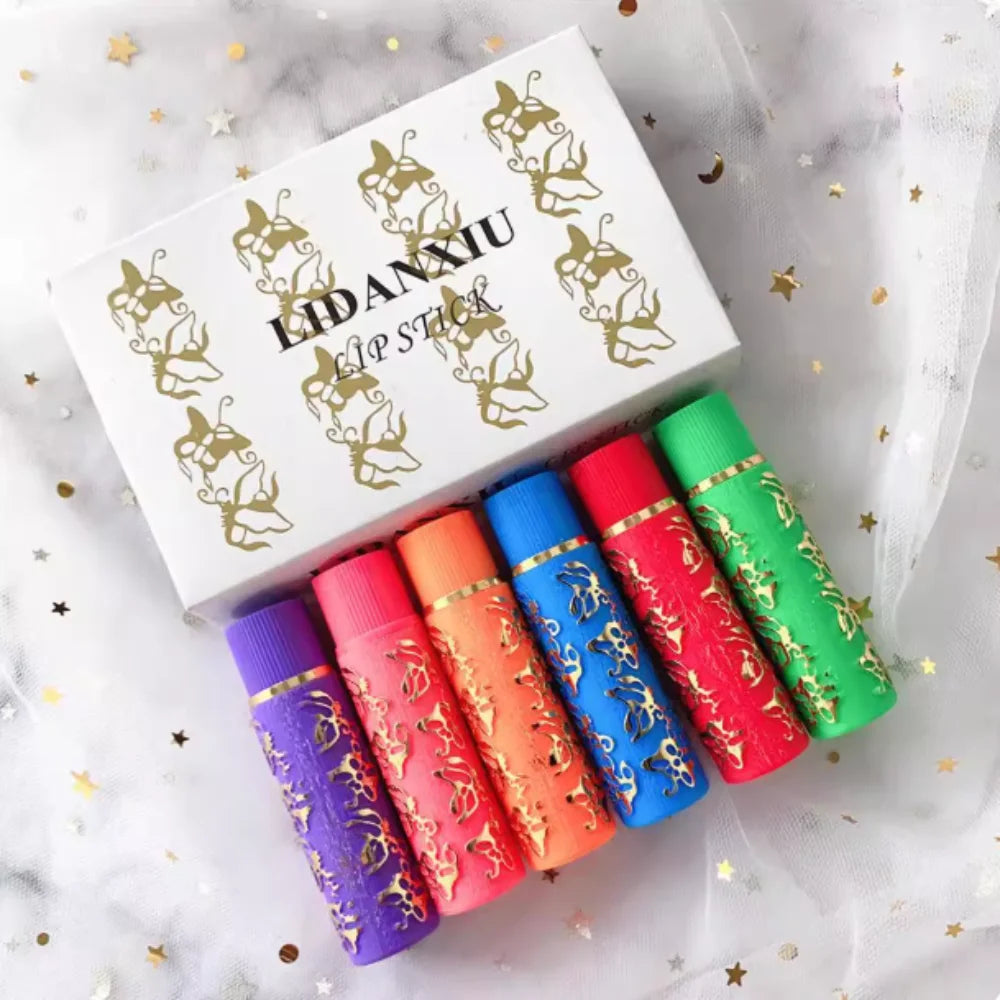 Lápiz labial de terciopelo de 6 colores, lápiz labial mágico mate, Color cambiante, brillo de labios Sexy, duradero, hidratante, resistente al agua