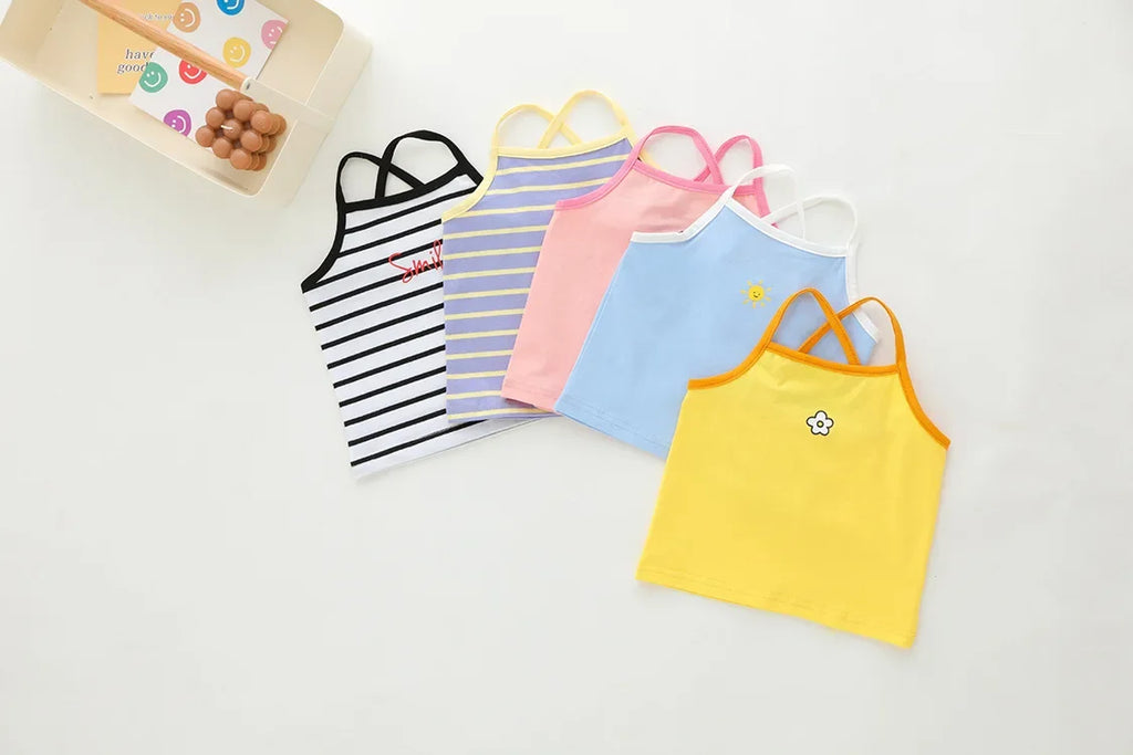 Ropa de verano para niños, camiseta sin mangas bonita de dibujos animados para niñas, chaleco informal coreano, camiseta bonita y dulce, disfraz para niñas 2024