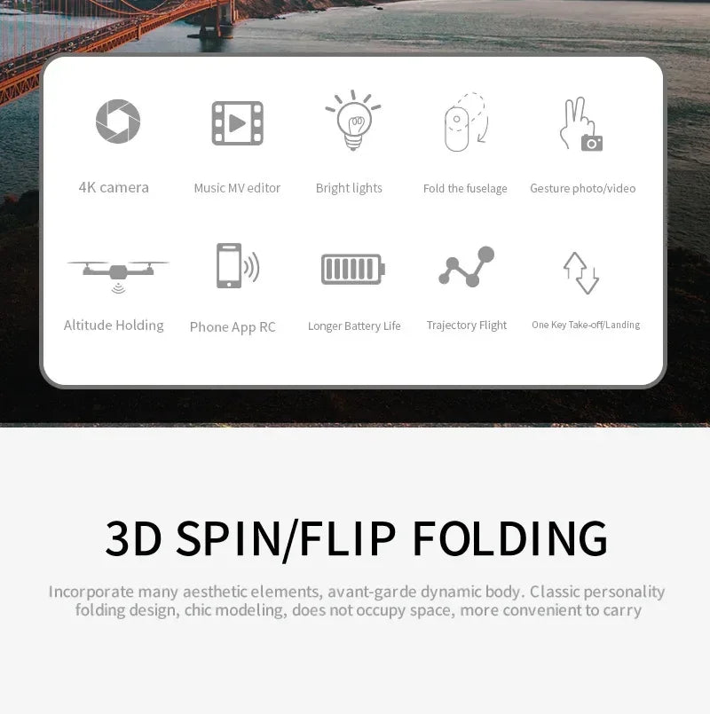 Dron plegable inteligente E88 Pro, compatible con conmutación de cámara simple/doble, calidad de imagen de 4K + disparo gran angular, WiFiDirect Real-Tim