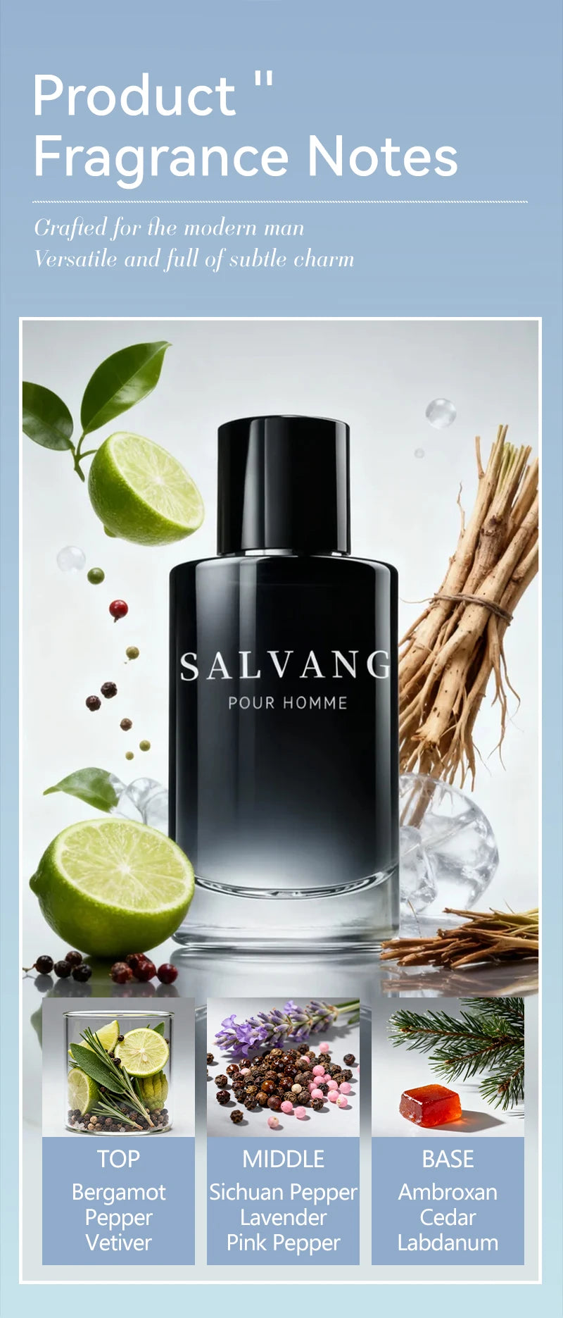 SALVANG Midnight Marine Man Eau De Parfum, 3.4 oz (100 ml). EDP de Larga Duración para Hombre. Haciendo de Él el Regalo Ideal para Caballeros, Perfume para Hombre