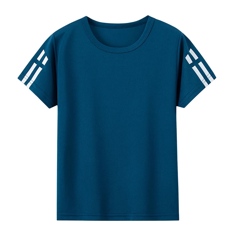Paquete de 1/4 de verano para niños, deportes de secado rápido, manga corta, Color sólido, Joker, camisa informal de talla grande, camiseta para correr para niños y niñas