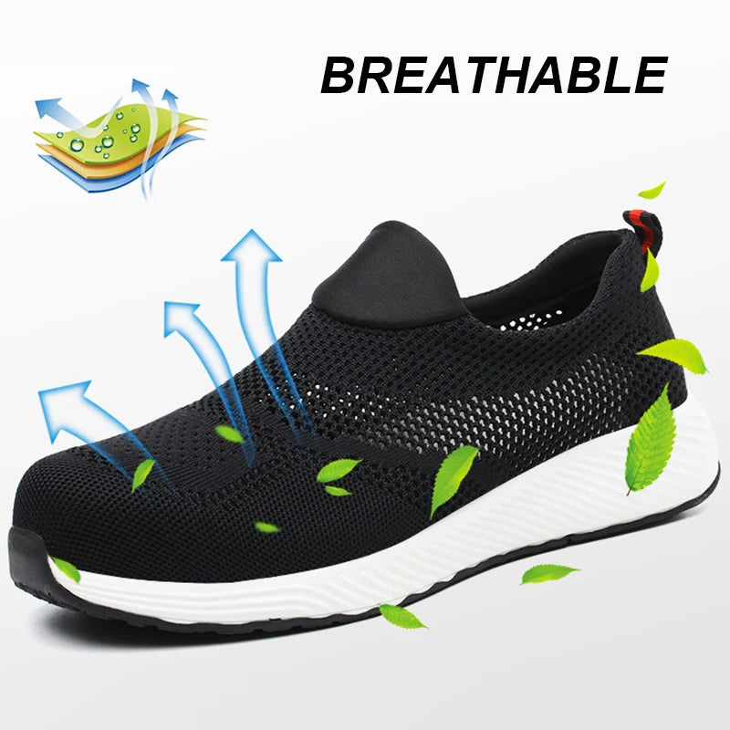 Zapatillas de trabajo ligeras de malla de verano, zapatos de seguridad protectores con punta de acero para el trabajo, zapatos de construcción transpirables para hombres y mujeres, botas de trabajo para hombres