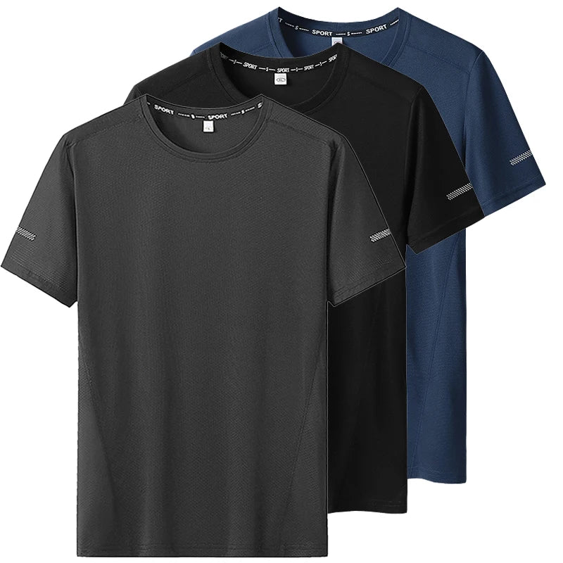 Camiseta deportiva de verano para hombre, camisetas de secado rápido de talla grande 6XL/7XL, camiseta de manga corta con cuello redondo de gran tamaño para Fitness y correr, 3 uds.