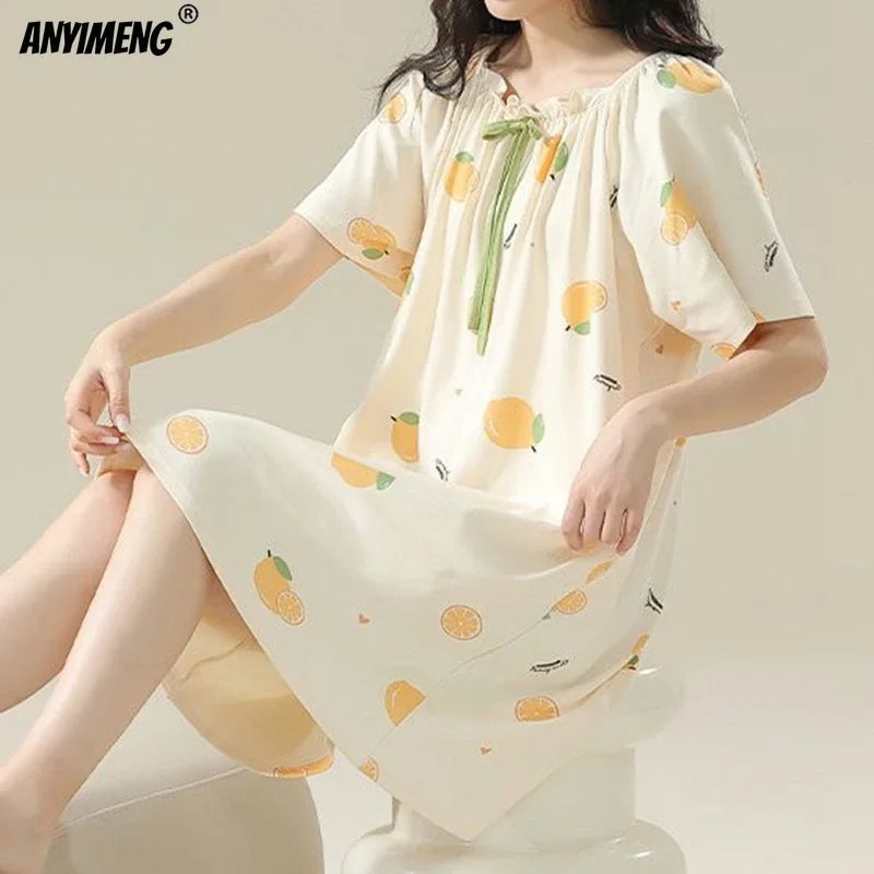 100% ALGODÓN! Camisón de verano para mujer de talla grande M-4XL, nuevo camisón antibacteriano HQ, camisón de manga corta, vestido informal