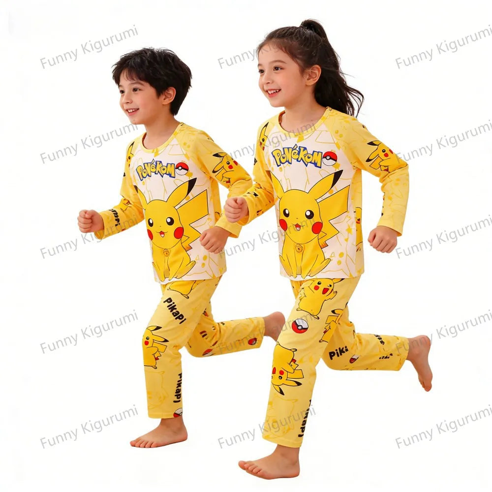 Pijamas de dibujos animados para niños de 3 a 5, 7, 9, 11 y 13 años, conjuntos de ropa para el hogar para niños, pijamas de Pikachu de manga larga para niñas, ropa de descanso para adolescentes