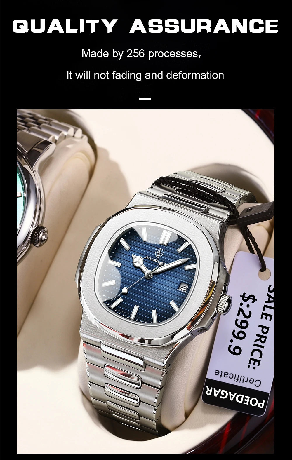 Reloj de pulsera cuadrado de lujo POEDAGAR para hombre, resistente al agua, luminoso, con fecha, de acero inoxidable, deportivo, de cuarzo, para hombre.