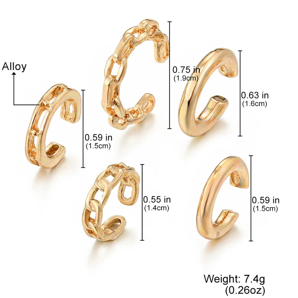 Pendientes elegantes de hojas de Color dorado para mujer, Clips para las orejas negros sin perforación, pendientes de cartílago falso, joyería diaria