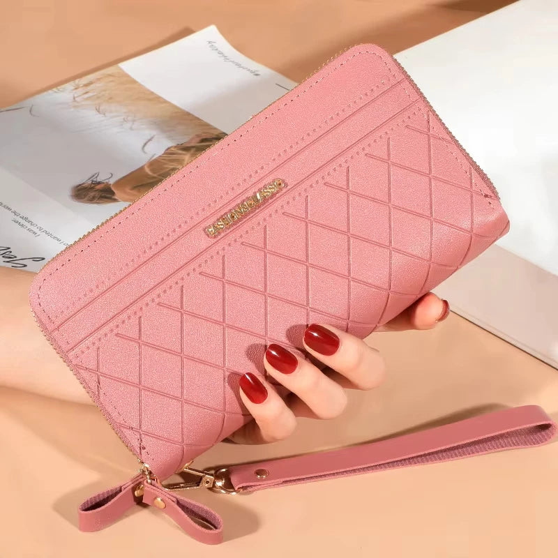 Cartera larga para mujer, monederos con borlas, tarjetero, billeteras con doble cremallera, bolso de mano de cuero Pu, bolso de lujo para dinero y teléfono