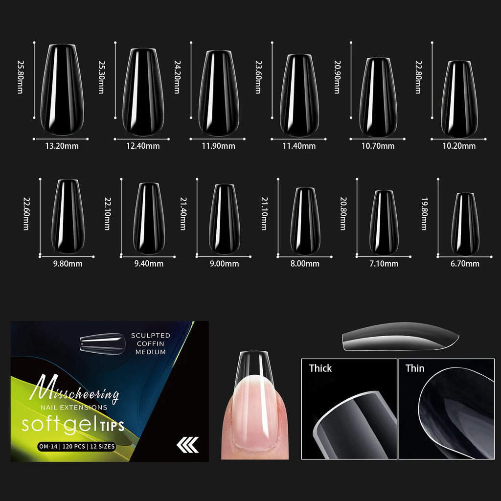 120/140 Uds. Puntas de uñas postizas de aguja de almendra extensión de uñas postizas suaves y transparentes para el hogar DIY salón de uñas manicura prensa en las uñas