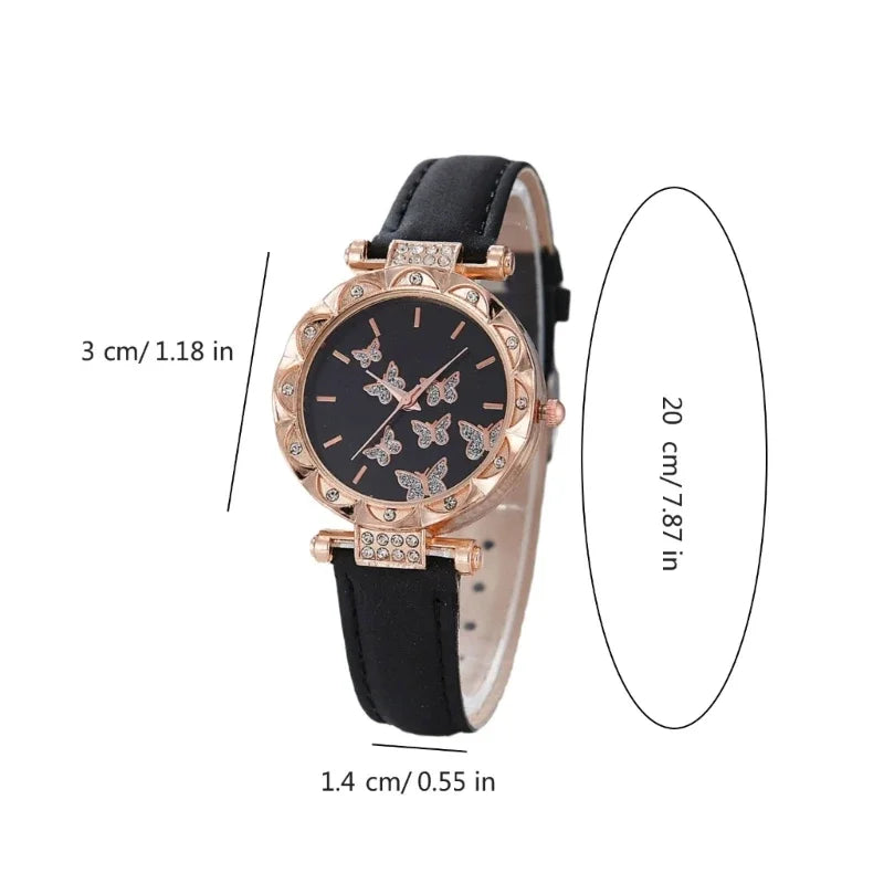 Conjunto de joyería de mariposa (sin caja), relojes para mujer, relojes de cuero para mujer, anillos, collar, pendientes, pulsera, regalo de boda