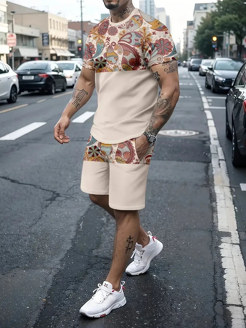 Ropa de verano 2025 para hombre, Top de manga corta con estampado de letras, pantalones cortos de cintura elástica para hombre,