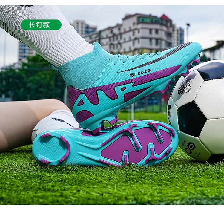 Zapatos de fútbol rosas a la moda para hombre, botas de fútbol ligeras profesionales con calcetín, zapatillas de fútbol originales antideslizantes para exteriores