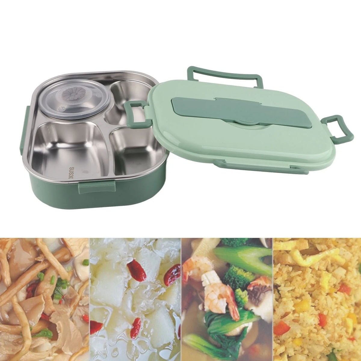Fiambrera de acero inoxidable para estudiantes y adultos, contenedor de almacenamiento de alimentos, caja Bento portátil de 4 compartimentos