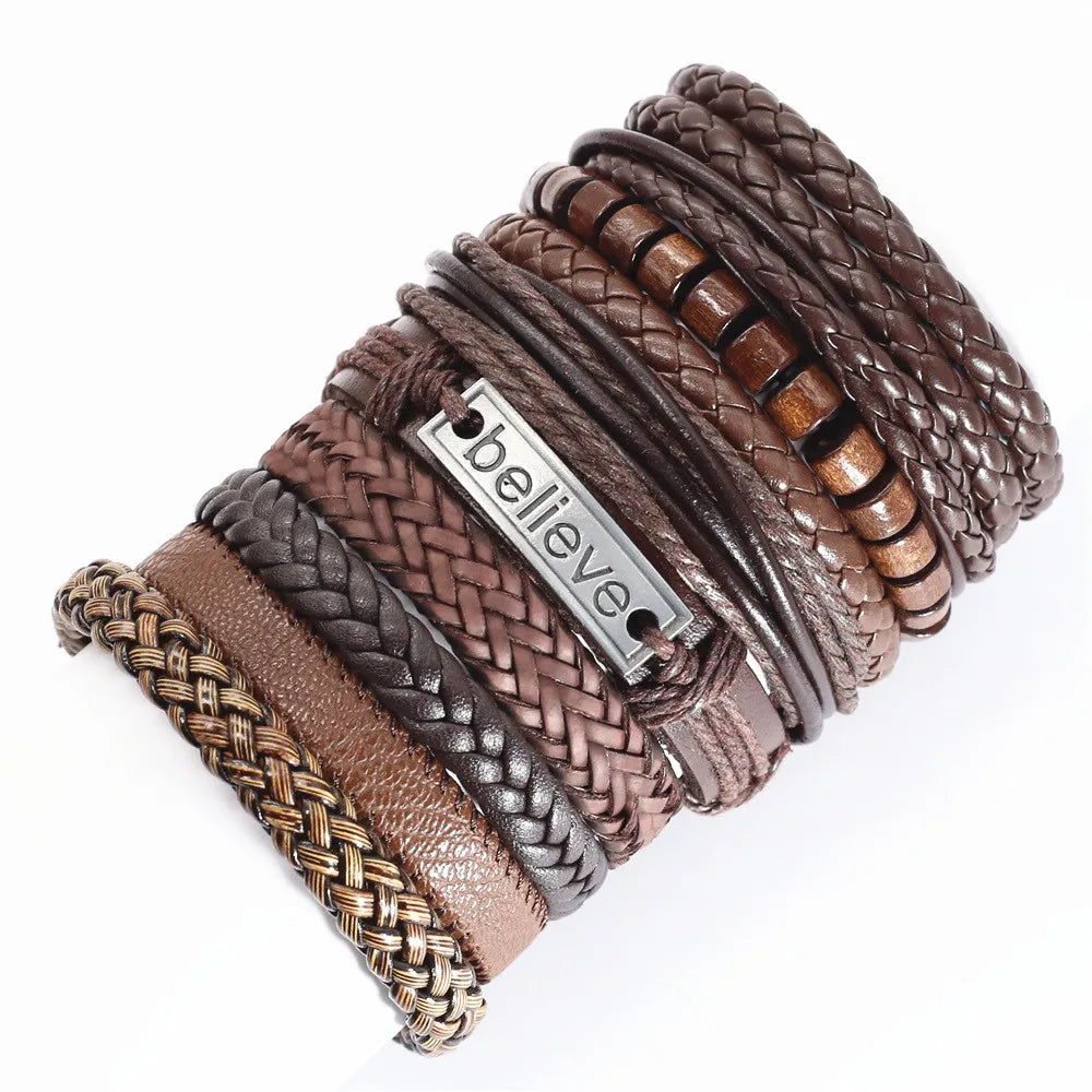 Juego de 10 Pulseras de Cuero Trenzado Negras, Hechas a Mano, para Hombre y Mujer, Pulseras de Moda, Joyería al por Mayor, Regalo