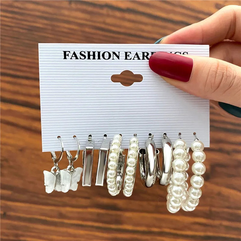 Conjunto de pendientes de aro bohemios de círculo grande para mujer, pendiente de perla Vintage bohemio de Color dorado, pendientes de circonita con forma de corazón, regalos de joyería