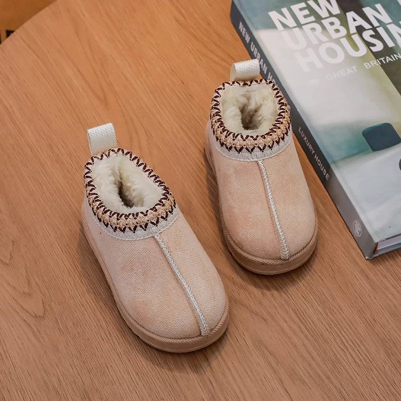 2025 nueva moda botines para niños suave invierno casual niñas zapatos de algodón Color sólido niños escuela botas de felpa zapatos cálidos