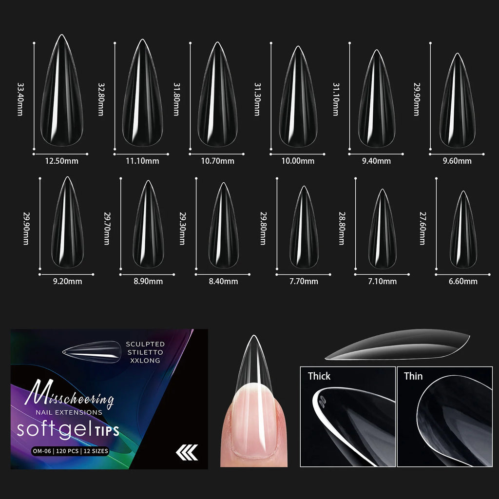 120/140 Uds. Puntas de uñas postizas de aguja de almendra extensión de uñas postizas suaves y transparentes para el hogar DIY salón de uñas manicura prensa en las uñas