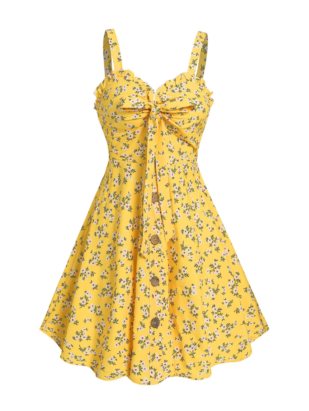 Dressfo 2025 Vestido veraniego con estampado floral para mujer, vestido de fiesta en el jardín, minivestido con lazo y volantes para verano