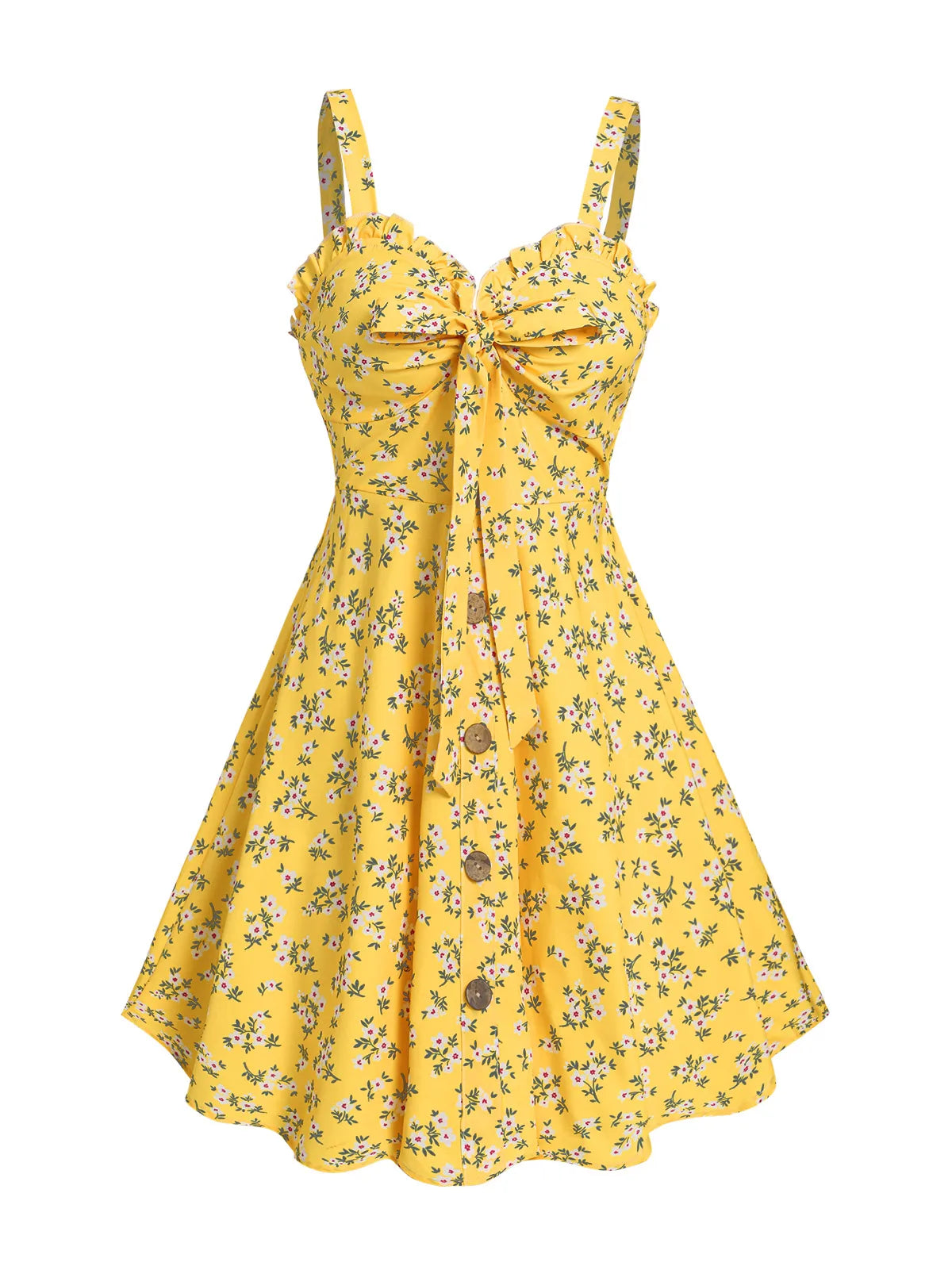 Dressfo 2025 Vestido veraniego con estampado floral para mujer, vestido de fiesta en el jardín, minivestido con lazo y volantes para verano
