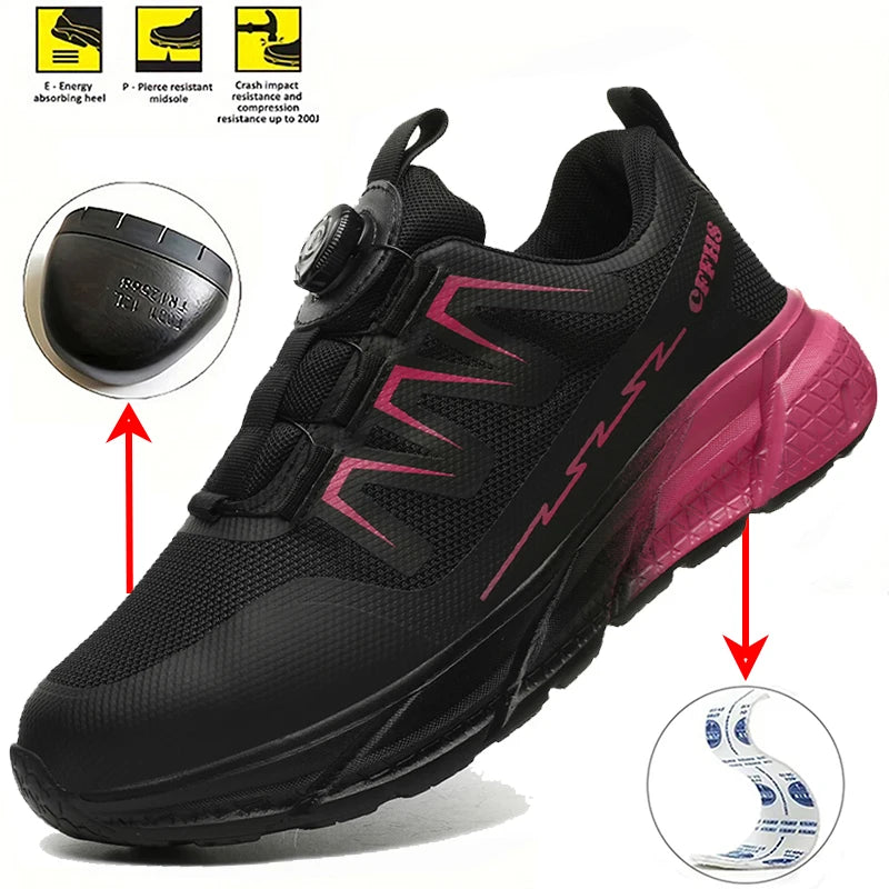 Zapatos de seguridad para mujer, botas de trabajo con punta de acero, zapatillas deportivas transpirables a prueba de perforaciones, botas de seguridad cómodas para construcción