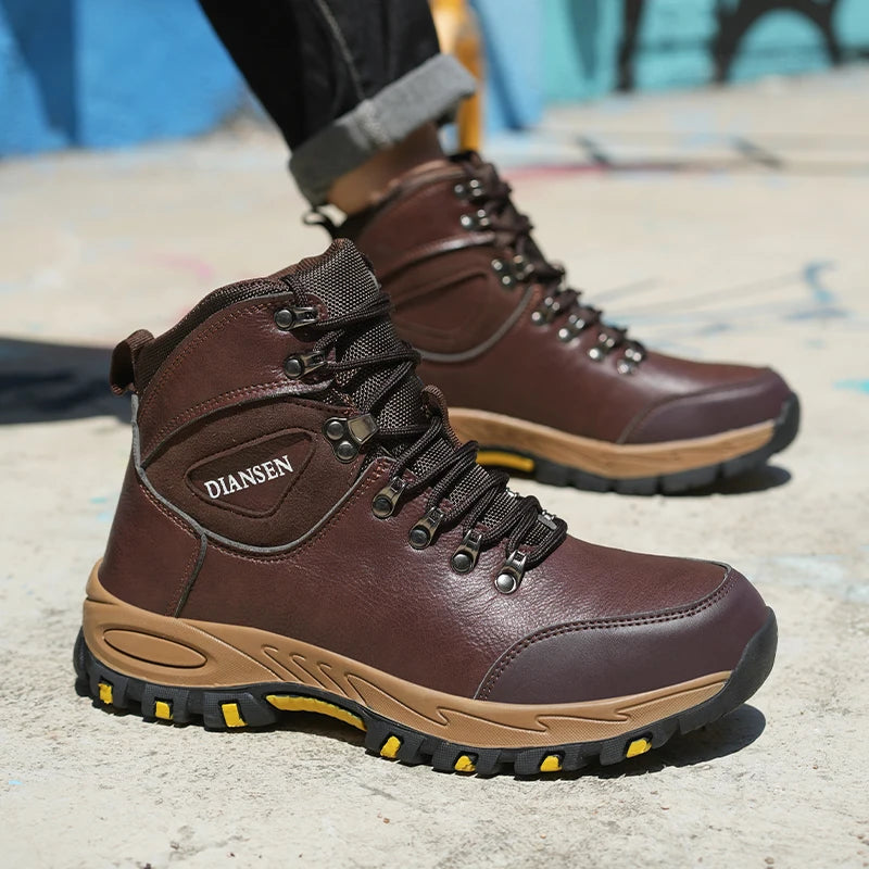 Botas de seguridad de trabajo indestructibles de cuero impermeables para hombre, botas militares para exteriores, zapatos industriales antigolpes y antipinchazos para hombre
