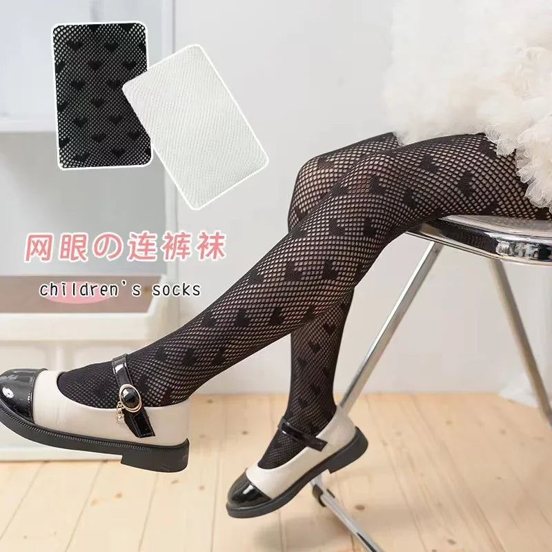 Medias blancas de princesa pequeña, mallas ajustadas de malla suaves y cómodas para niños, pantimedias para bebé Lolita en forma de corazón