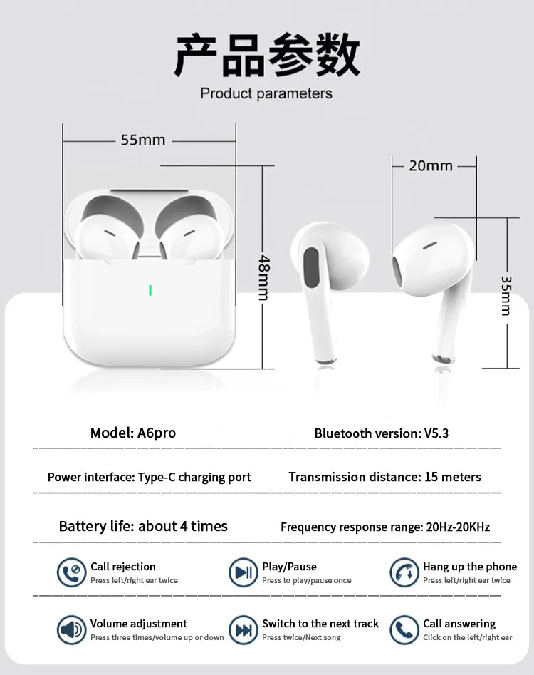 Auriculares inalámbricos Bluetooth UEESFIT TWS, auriculares internos Air Pro, auriculares deportivos con cancelación de ruido ANC para IPhone y Android