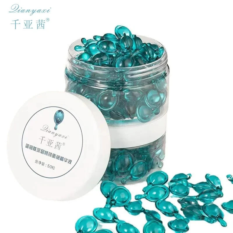 Cápsula de péptido de cobre azul para rejuvenecimiento de la piel, suero facial que reafirma la hidratación nocturna, rejuvenecimiento y cuidado radiante, 50 piezas