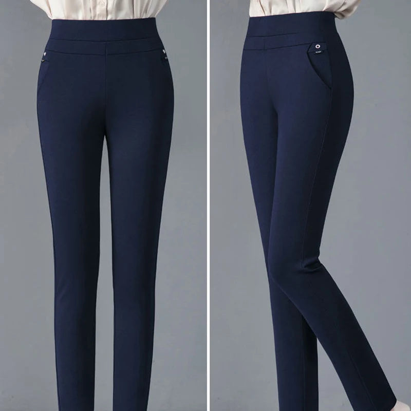 Pantalones de talla grande para mujer, ropa básica de lana para oficina, pantalones pitillo térmicos gruesos y finos, Otoño e Invierno 2024