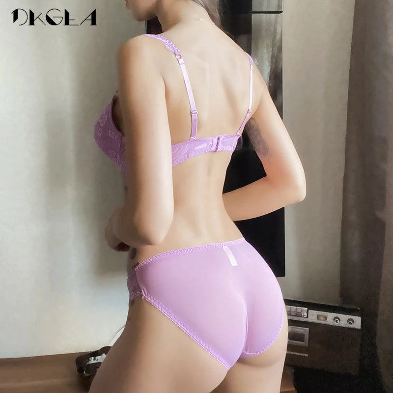 Sujetador de realce con escote en V profundo para mujer, conjunto de ropa interior Sexy, Copa gruesa de encaje, lencería cómoda de marca de alta calidad