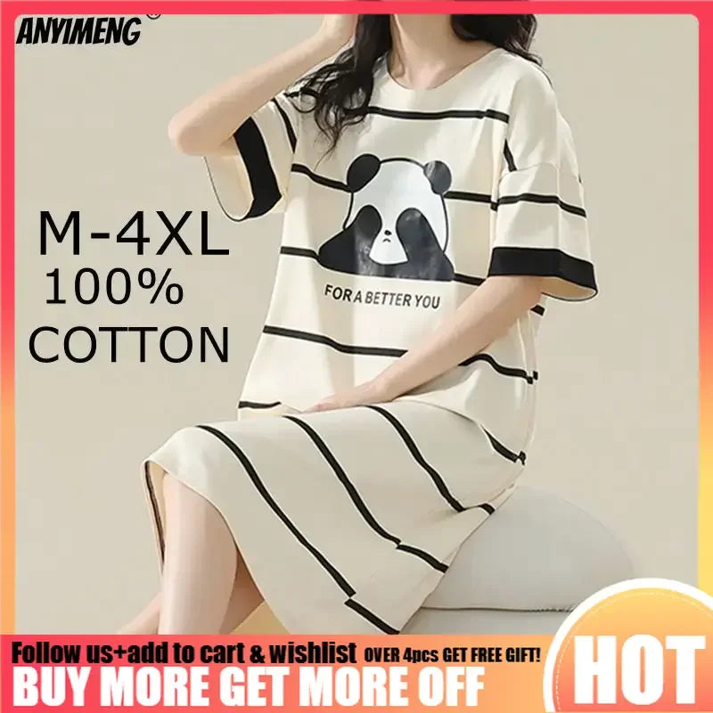 100% ALGODÓN! Camisón de verano para mujer de talla grande M-4XL, nuevo camisón antibacteriano HQ, camisón de manga corta, vestido informal