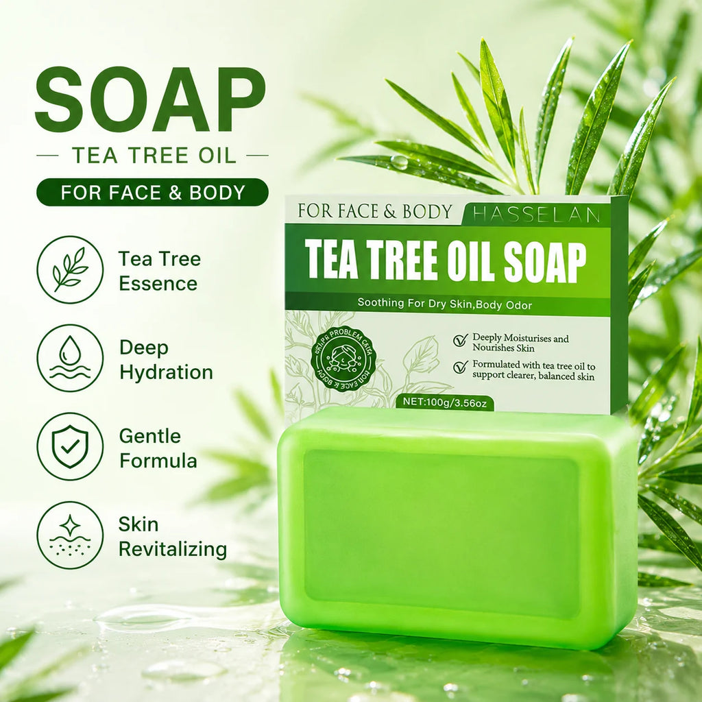 Jabón de Árbol de Té Verde, Jabón en Barra con Aceite de Árbol de Té, Jabones Naturales para Limpiar la Piel del Rostro, Cuerpo y Manos, Jabón en Barra Exfoliante Suave