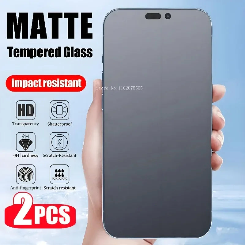 2 uds Protector de pantalla mate para iPhone 16 15 13 12 Pro Max 12 13 Mini 14 11 Pro vidrio templado para iPhone 7 8 Plus XR XS vidrio