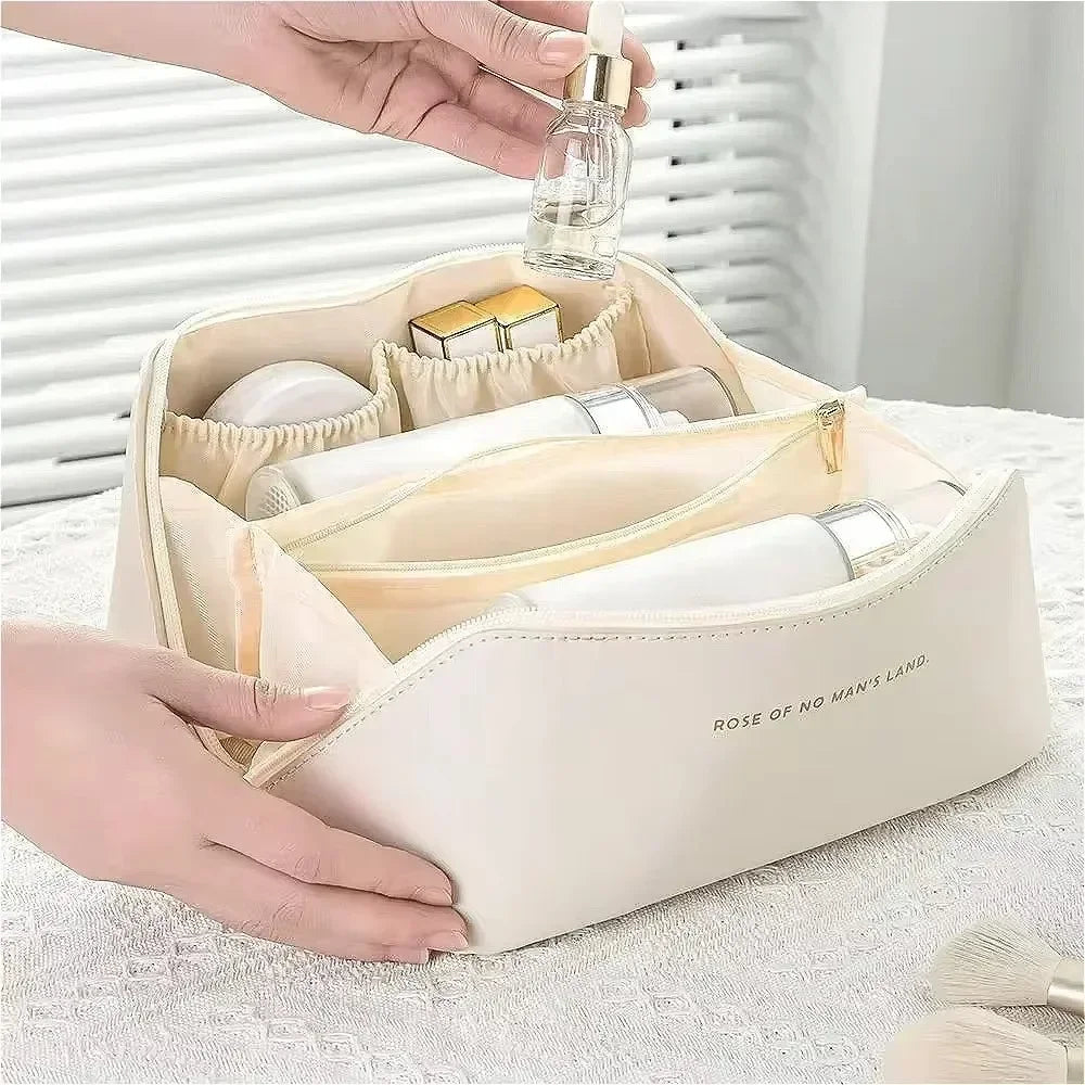 Bolsa de cosméticos de viaje grande para mujer, organizador de maquillaje de cuero, neceser femenino, estuche de maquillaje, bolsa de almacenamiento, caja de lujo para mujer