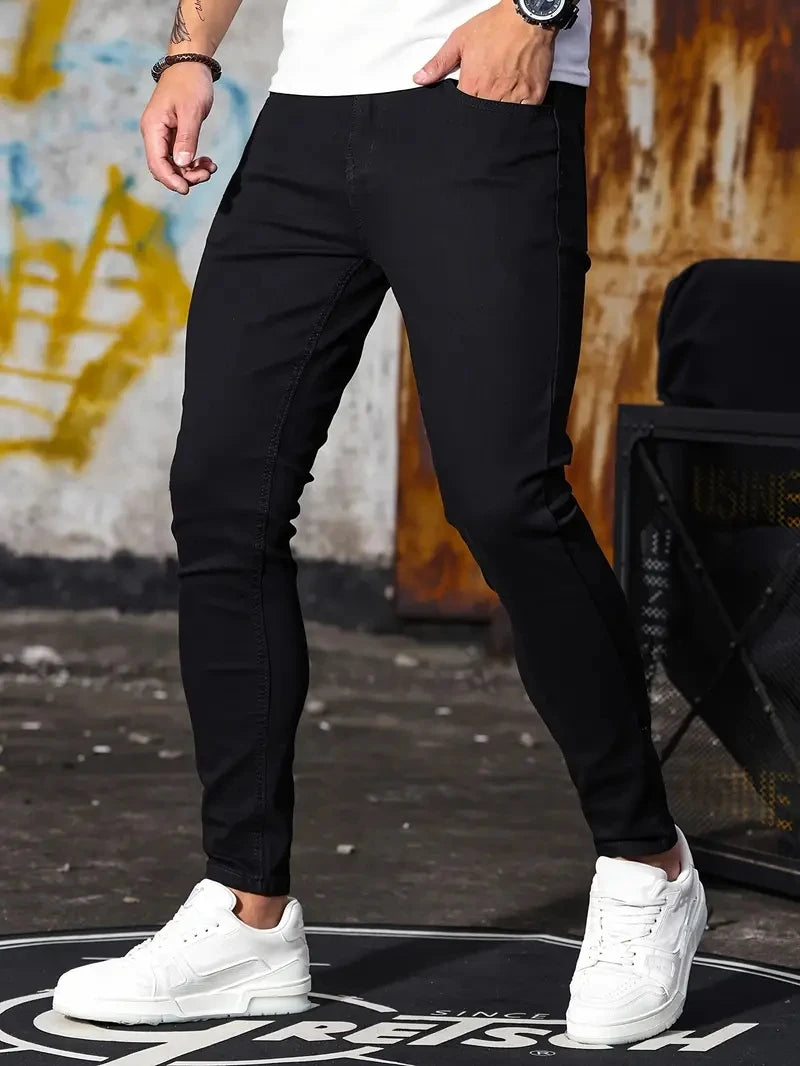 Pantalones de hombre Retro lavado cremallera pantalones vaqueros elásticos Casual pantalones ajustados pantalones de tubo de talla grande para hombre pantalones vaqueros ajustados de mezclilla para hombres