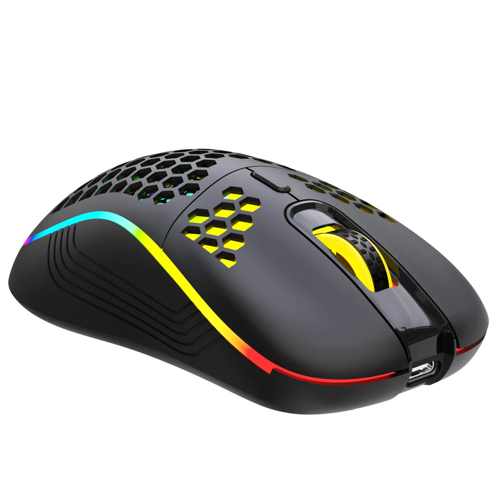 Ratón inalámbrico RGB 2,4G para juegos, ratón de carga con iluminación RGB y diseño ergonómico de panal de DPI ajustable para ordenador portátil de escritorio