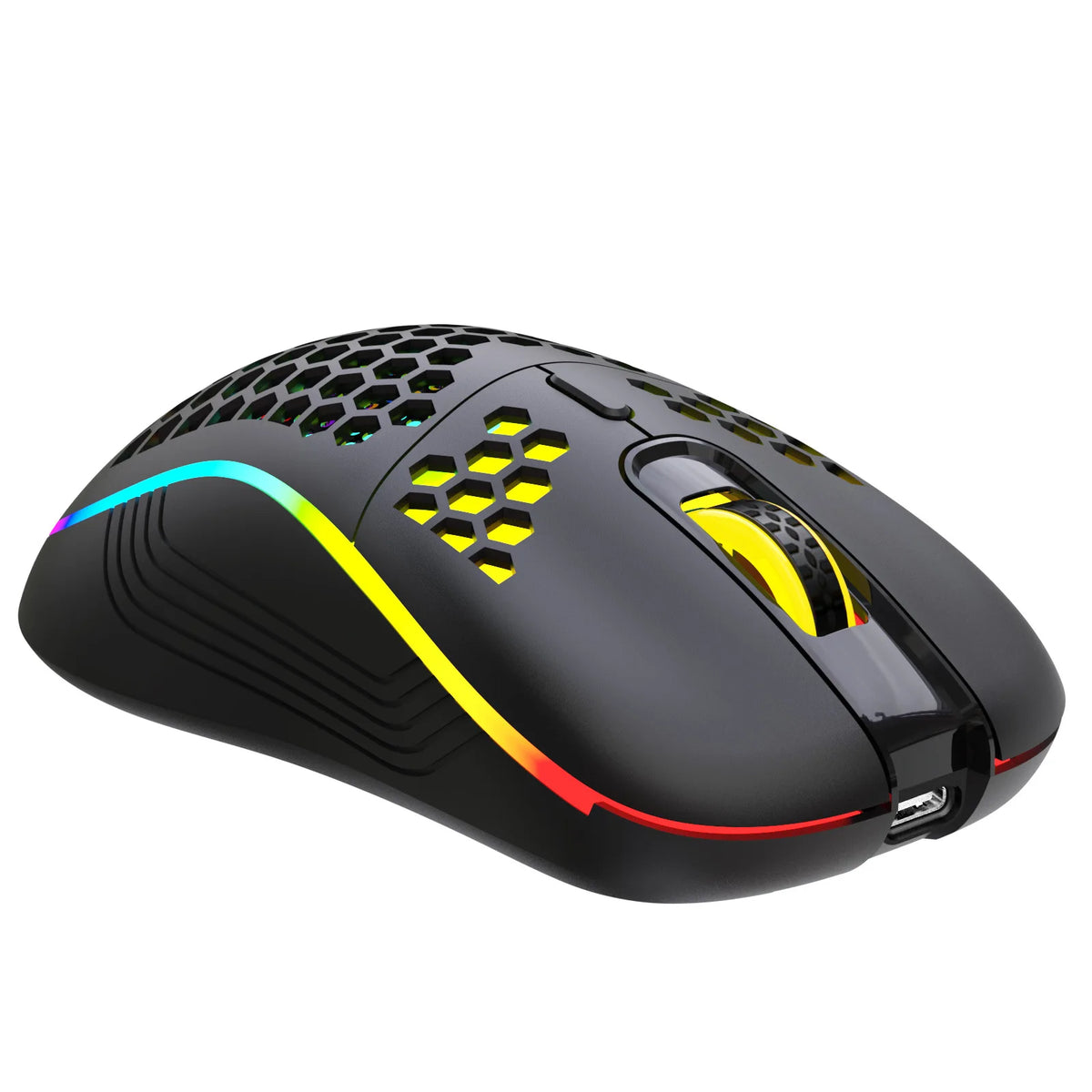 Ratón inalámbrico RGB 2,4G para juegos, ratón de carga con iluminación RGB y diseño ergonómico de panal de DPI ajustable para ordenador portátil de escritorio