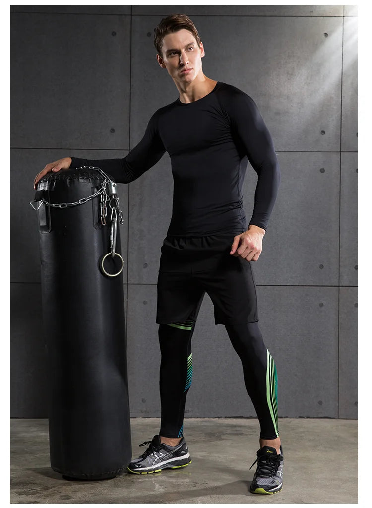 Camiseta de compresión para correr para hombre, camiseta de manga larga para hombre, ropa de gimnasio, ropa deportiva de secado rápido, camiseta de Fitness, camiseta de entrenamiento muscular